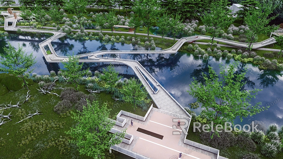 Modern Park Landscape Bridge Ecological Green Corridor Landscape Plank Road Waterfront Plank Road Landscape Promenade Park Corridor model