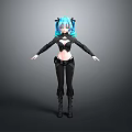 3D Anime Character Model With Blue Green Pigtails And Black Outfit Boots