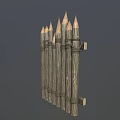 Rustic Wooden Spiked Fence Structure With Bound Ropes And Sharpened Tops 3d model