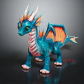 Adorable Blue Dragon Figurine With Orange Wings White Horns And Pink Belly