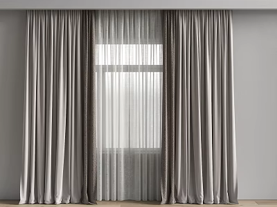 Modern Layered Curtains With Gray Velvet And White Sheer For Window Interior 3d model