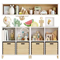 Kids Playroom Decorative Cabinet With Toys Globe Cactus And Building Blocks
