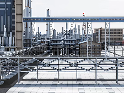 Large Industrial Factory With Steel Structures Pipes Rooftop Platforms And Buildings 3d model