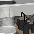 Glass Coffee Pour Over Set With Black Ceramic Cups And Wooden Lids On Counter