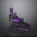 Futuristic Purple And Gray Metallic Mechanical Structure With Tower Platform Gear Like Elements