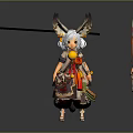 Anime Style 3D Character Model With Fox Ears Tail And Polearm Weapon