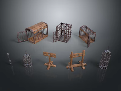 Household Items Featuring Various Wooden Metal Cages And Stands For Home Decor 3d model