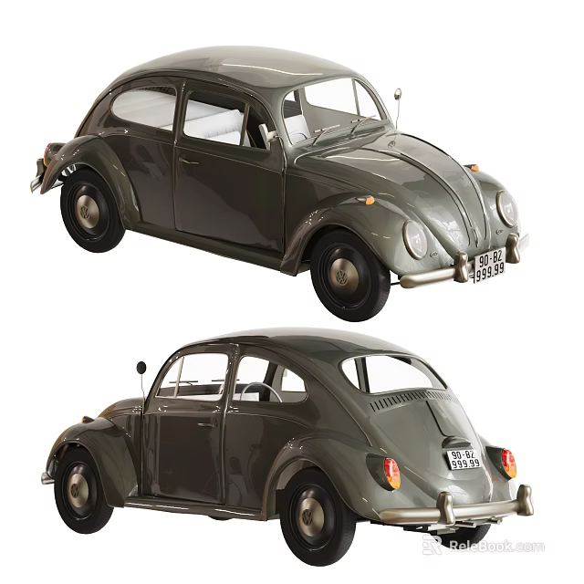 Vintage Volkswagen Beetle Car Model Showcasing Front And Rear View Details 3d model 