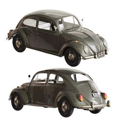 Vintage Volkswagen Beetle Car Model Showcasing Front And Rear View Details 3d model