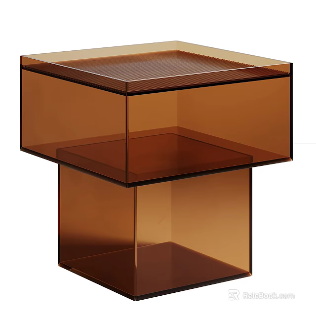 Modern Brown Acrylic Side Table With Layered Transparent Design And Open Shelf 3d model