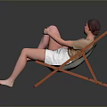 Child Sitting On Wooden Deck Chair Wearing Brown Top And White Shorts Against Gray Background