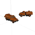 Two Orange Vintage Oil Tank Truck Models On White Background