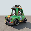 Cartoon Style Green Car With Orange Yellow Accents 76 Logo Black Wheels And Roof Decoration