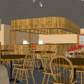 Cozy Restaurant Interior With Wooden Decor Red Bar Stools And Dining Tables