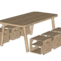 Kids Wooden Table And Stools Set With Circular Cutouts Light Wood Tone Simple Design