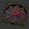Square Black Frame Cooling Fan With Red Blades For Computer Device Use 3d model
