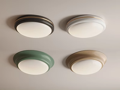 Round Flush Mount Ceiling Lights in Dark Brown White Green and Beige Hues for Home 3d model