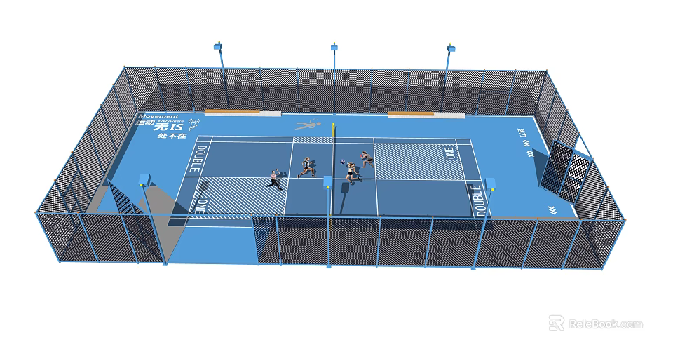 Outdoor Tennis Court With Blue Surface And Fenced Area For Fitness Activity 3d model 
