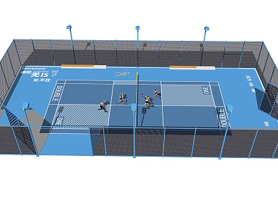 Outdoor Tennis Court With Blue Surface And Fenced Area For Fitness Activity 3d model