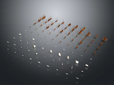 Multiple Orange And White Water Transport Vehicle Models Arranged On Gray Background 3d model