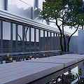 Modern Entrance Gate Design With Brick Walls Glass Panels Trees And Stone Steps