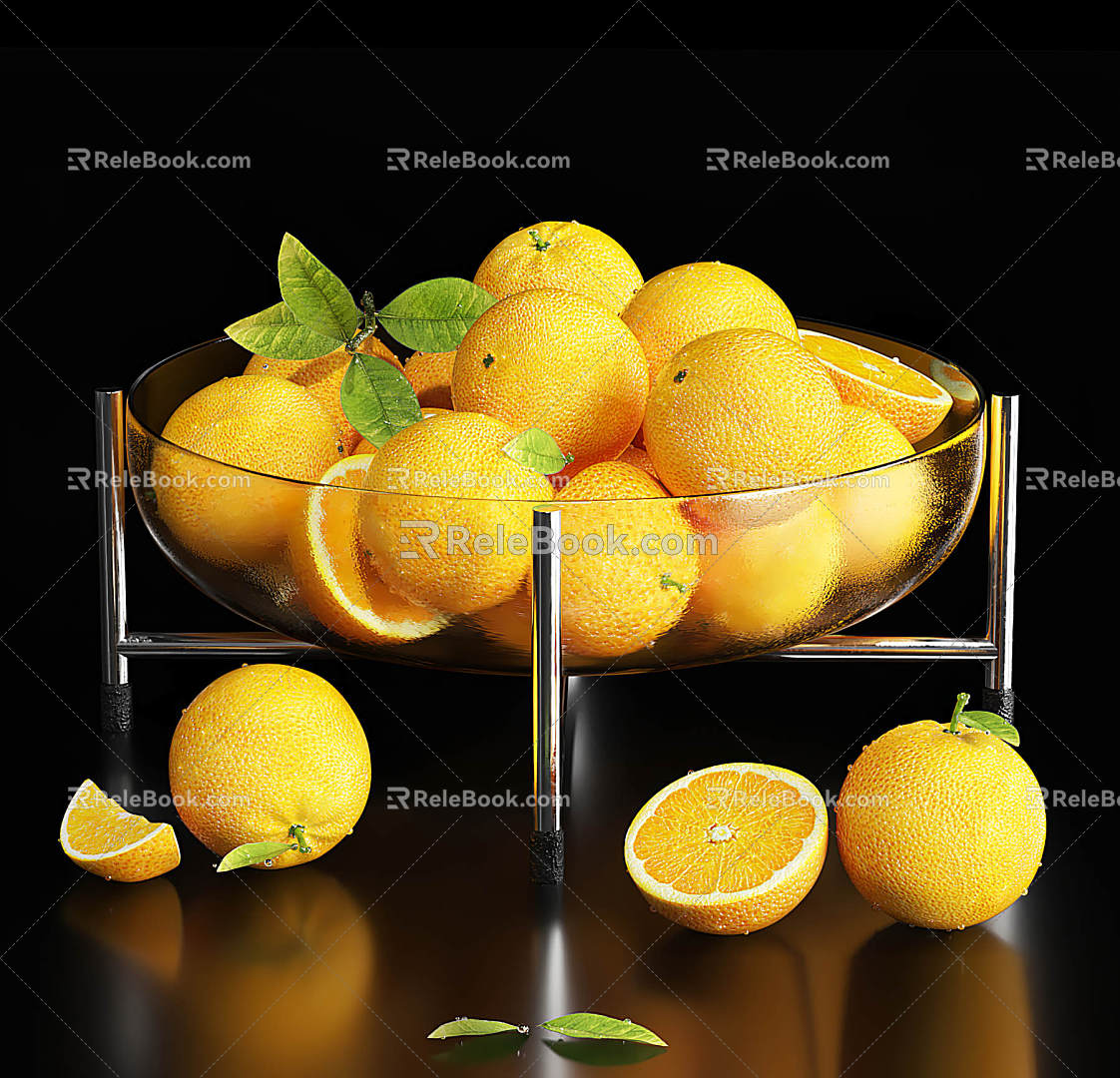 Modern orange fruit ornaments lemon fruit plate decorations 3d model