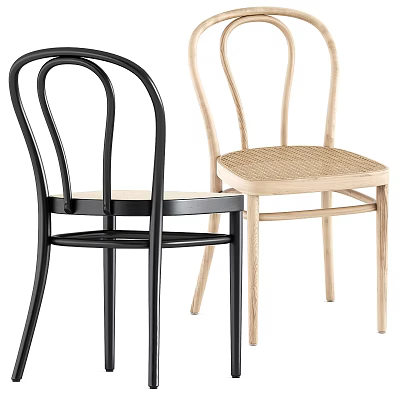 Modern Leisure Chairs With Black And Light Wood Curved Backrest And Wicker Seat 3d model