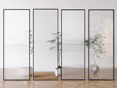 Modern Glass Room Dividers With Textured Panels Indoor Plants And Wooden Floor 3d model