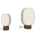 Two Modern Table Lamps With White Frosted Shades And Wooden Bases