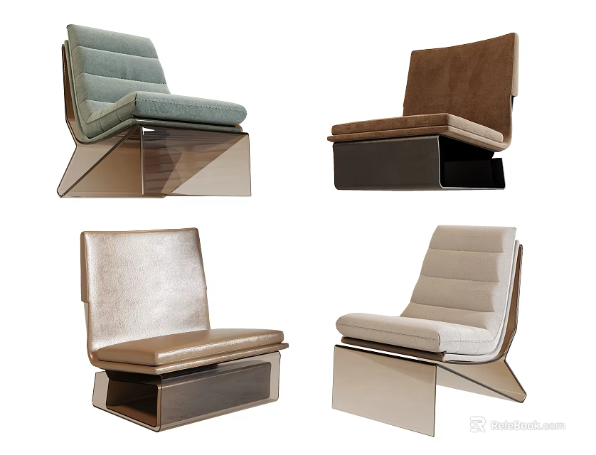 Modern Leisure Chairs Collection With Geometric Bases And Upholstered Seats In Various Colors 3d model 