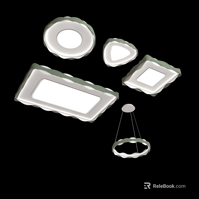 Modern Lighting Fixture Set Featuring Circular Triangular Square Rectangular Designs And Pendant Light 3d model