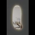 Unique Shaped Decorative Mirrors In Bedroom Interior With Golden Chandeliers And Bed Pillows