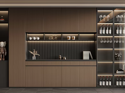 Modern Storage Cabinet Design With Display Shelves Wine Bottles And Decorative Lighting 3d model