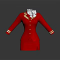 Red Women's Formal Dress with White Bow Tie and Gold Striped Cuffs