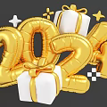 2024 Festive Household Items with Gold Balloons Gift Boxes Stars and Geometric Shapes