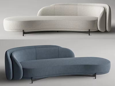 Modern Upholstered Sectional Sofa Curved Design Rounded Shape Beige Navy Blue Metal Legs 3d model