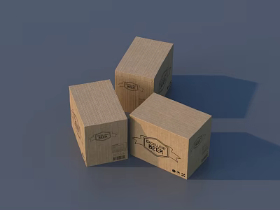 Three Brown Cardboard Shipping Boxes With Delivery Labels On Gray Background 3d model