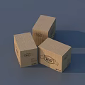 Three Brown Cardboard Shipping Boxes With Delivery Labels On Gray Background 3d model