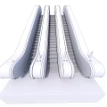 Black Parallel Escalators With Modern Design Stainless Steel Steps And White Base 3d model