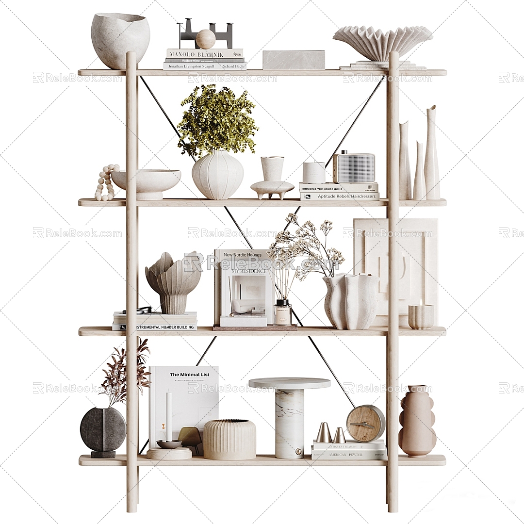 Modern Decorative Shelf Decorations Ornaments Furnishings Vase Book Combination 3d model