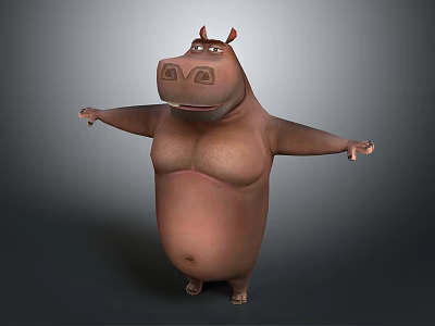 Cartoon Hippo 3D Character Model With Standing Pose And Open Arms 3d model