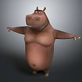 Cartoon Hippo 3D Character Model With Standing Pose And Open Arms 3d model
