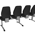 Four Connected Black Public Chairs With Metal Frame Design For Public Areas