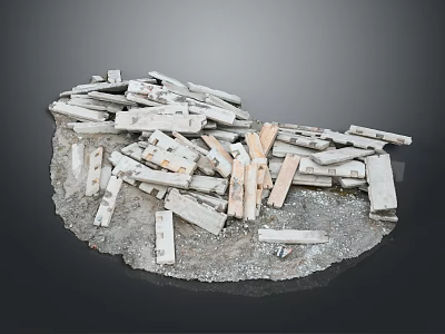 Pile of Wooden Pieces and Stone Materials for Construction Use 3d model
