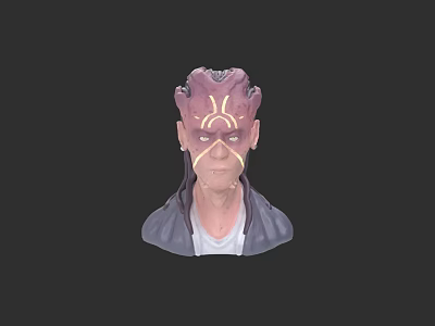 3D Alien Creature Bust With Gray Jacket Unique Head And Glowing Facial Lines 3d model