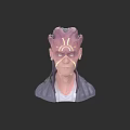 3D Alien Creature Bust With Gray Jacket Unique Head And Glowing Facial Lines