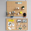 Corkboard Wall Decor with Photos Shelves Green Plants and Small Items