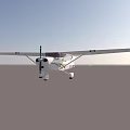 Small White Light Aircraft Flying In Clear Sky With Extended Wings And Propeller