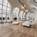 Bright Modern High End Clothing Store With Arched Windows Wood Flooring And Cozy Lounge Area