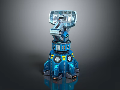 Futuristic Mechanical Character With Blue Metallic Structure And Glowing Control Panels 3d model